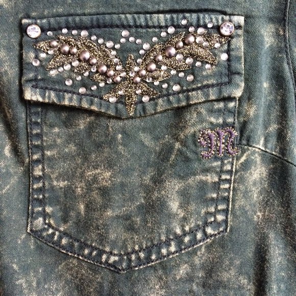 Miss Me Sheer Block Tunic Blouse Small Dye Black Rhinestones Long Sleeve NWT - Picture 3 of 7